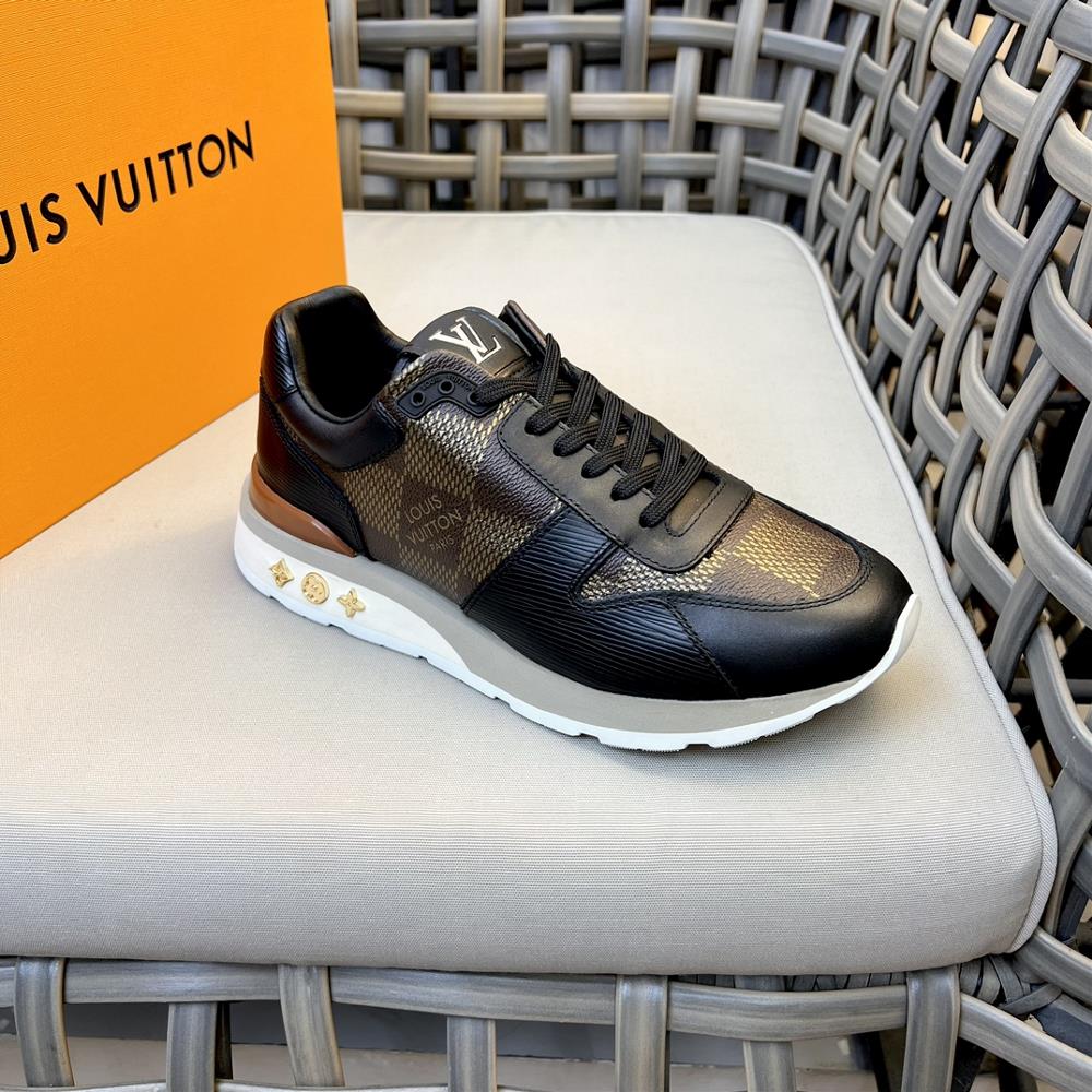 LOUIS VITTIO Mens RUN AWAY Casual Sports Shoe is made of technology fabric mesh calf leather and Epi cow leather which are made of multiple materi