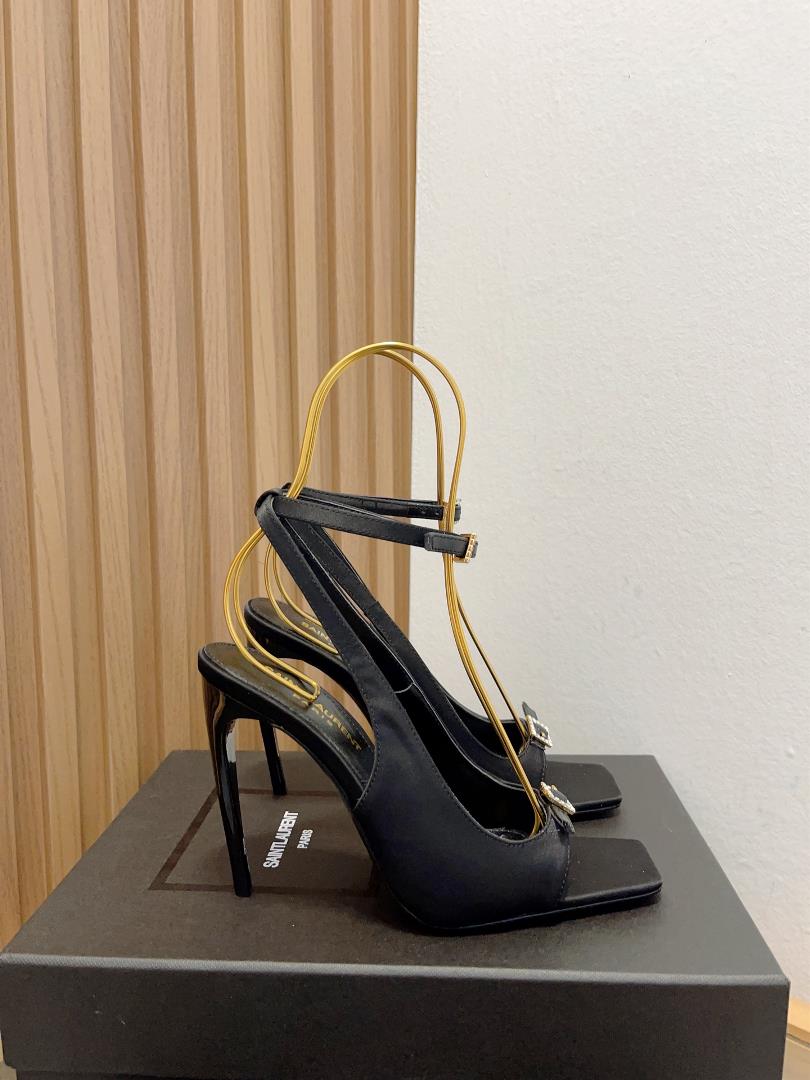 Saint Laurent YSL Spring Silk Diamond Buckle High Heel Sandals Elegant Charming Sexy and Simpl