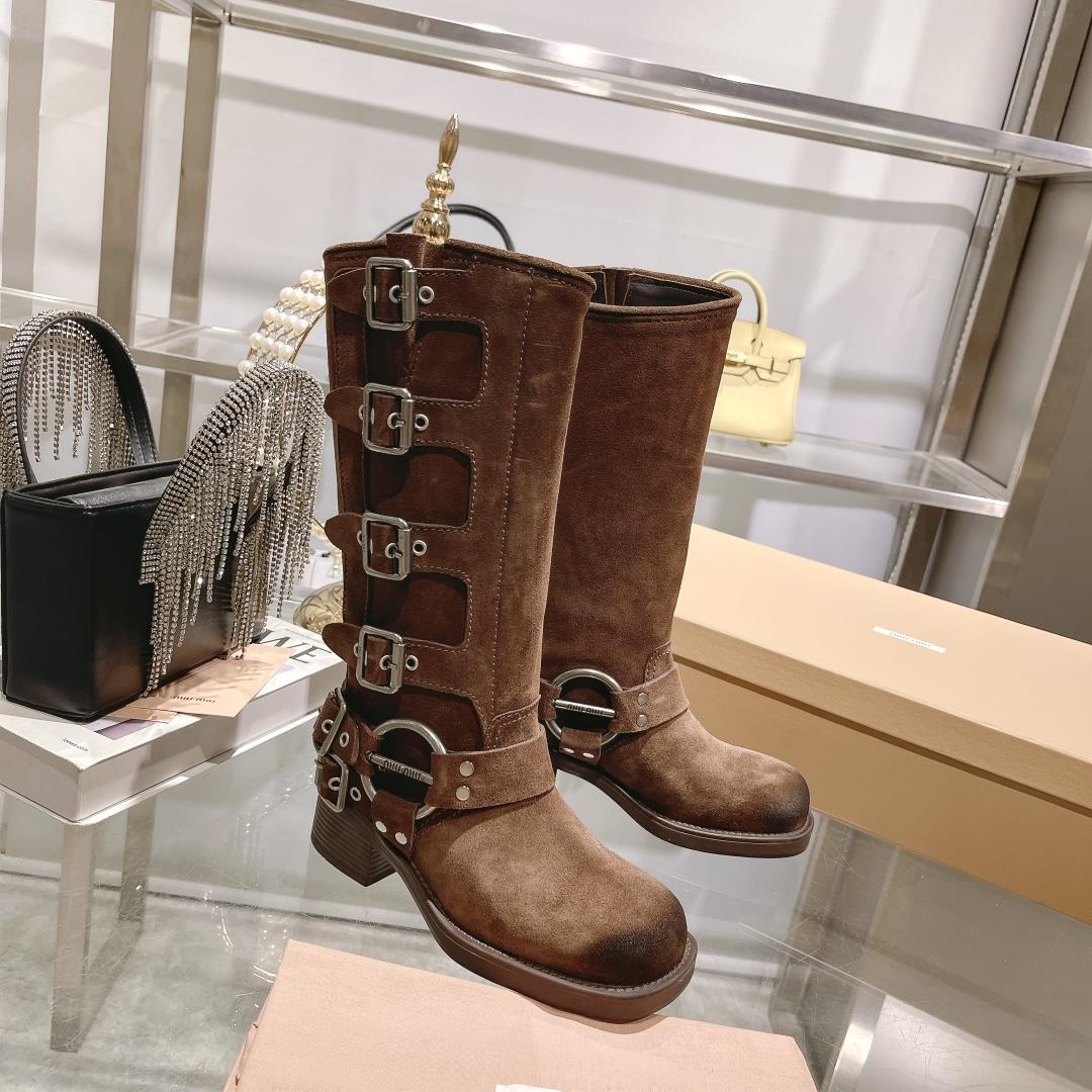 Factory  miumiu  Autumn and Winter New Limited Edition High Barrel Boots Miu Series Global