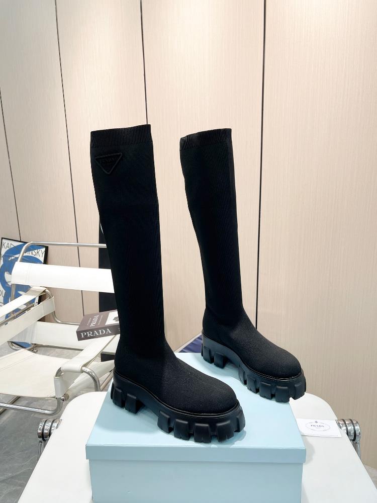 PRADA 2023 Latest Thick Sole Sock Boots Invincible serrated thick soled shoes every step