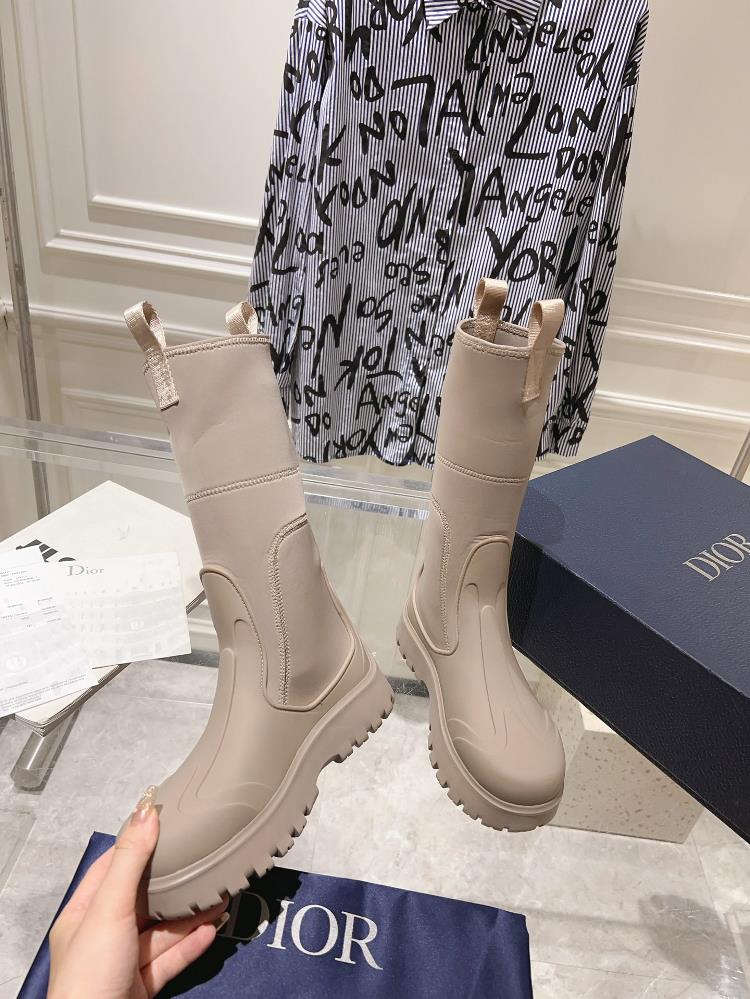 Factory produced Dior 2023 AutumnWinter New Round Head Couple Mid Sleeve Elastic Boots CD