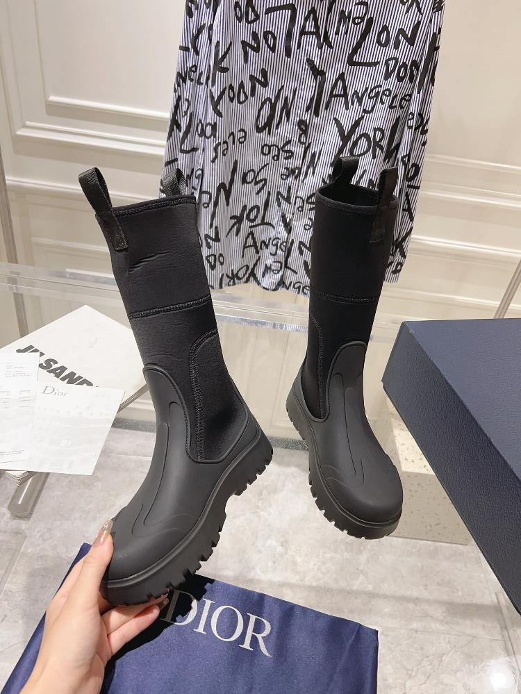 Factory produced Dior 2023 AutumnWinter New Round Head Couple Mid Sleeve Elastic Boots CD