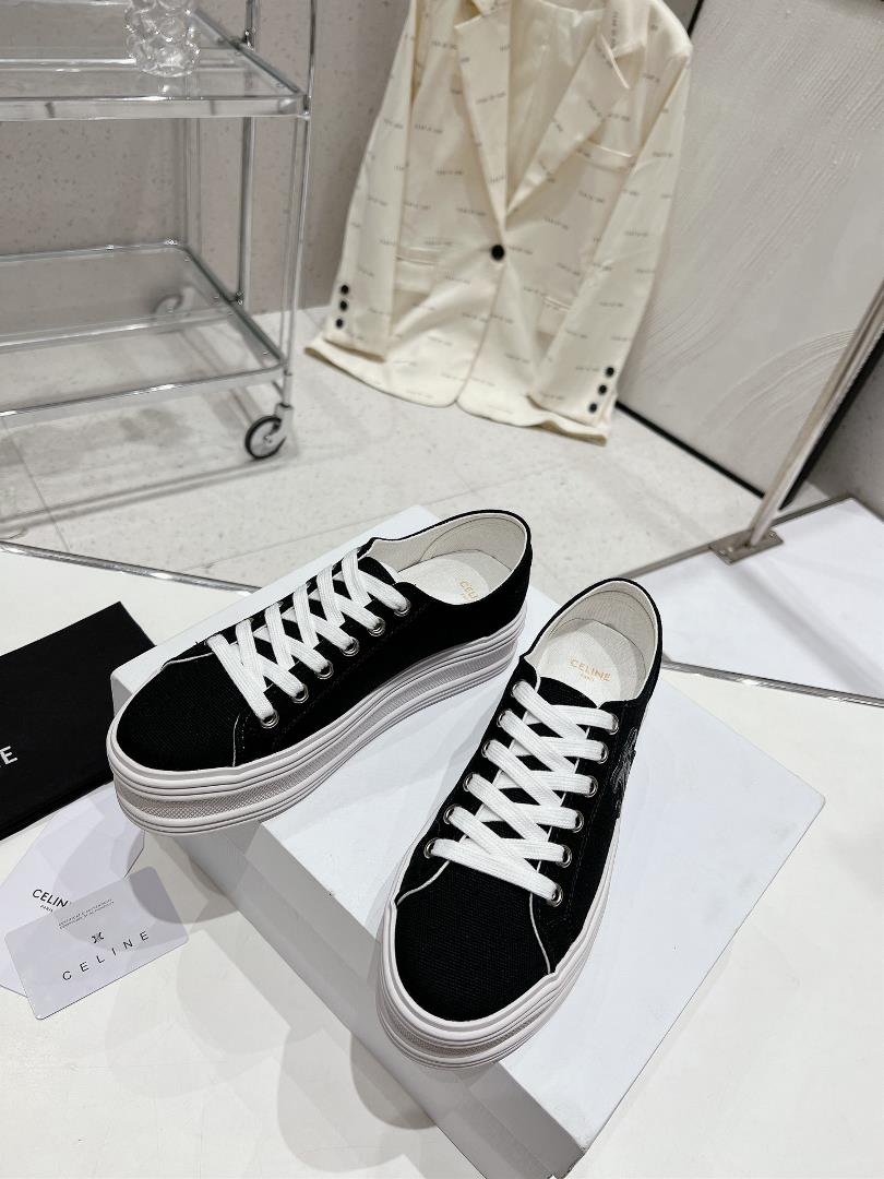 thin soled Celine 2023 new casual shoes lace up sneakers board shoes denim cloth cover a