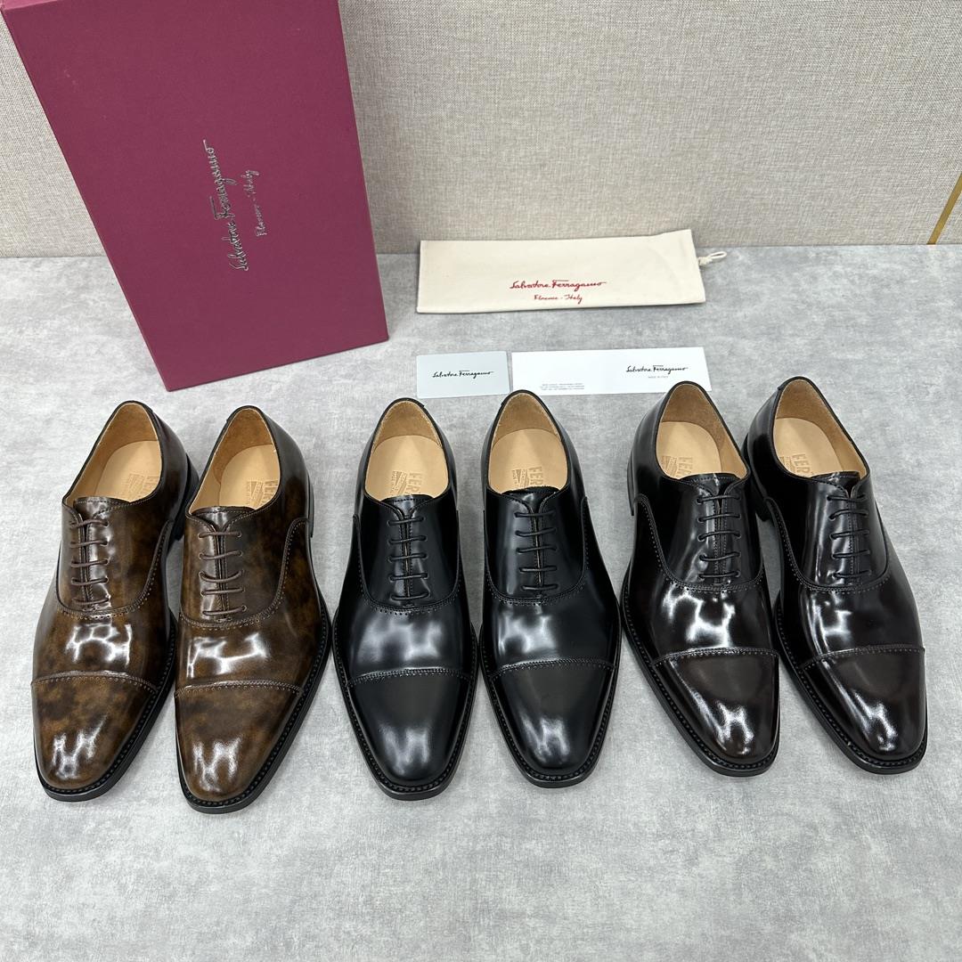 new product on the shelf Ferragam Ferra handmade fine mens formal shoes Leather shoes are made of I