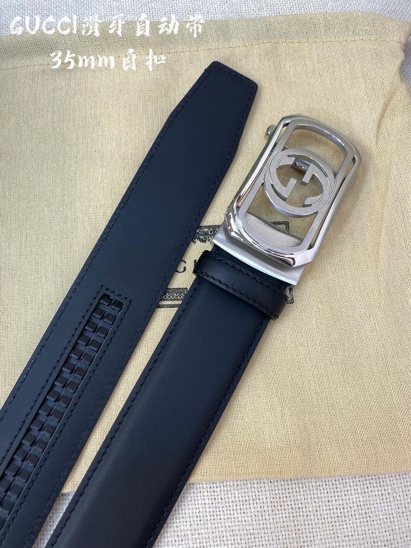 Gucci Mens Automatic Belt Width 35MM 316 Exquisite Steel Buckle Crafted with Fine Craftsm