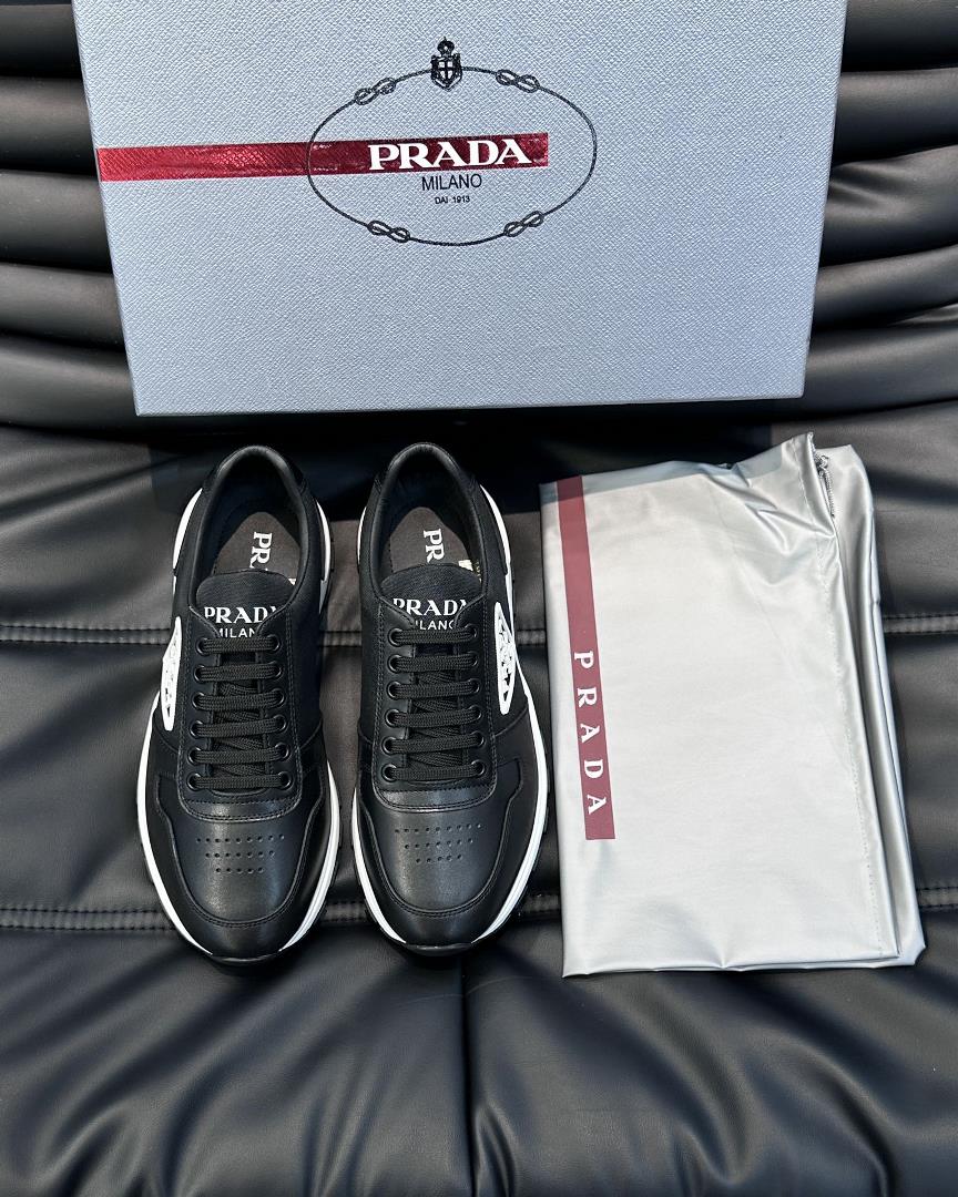 Prada highend mens lace up leather casual sports shoes the first layer of cowhide is sp