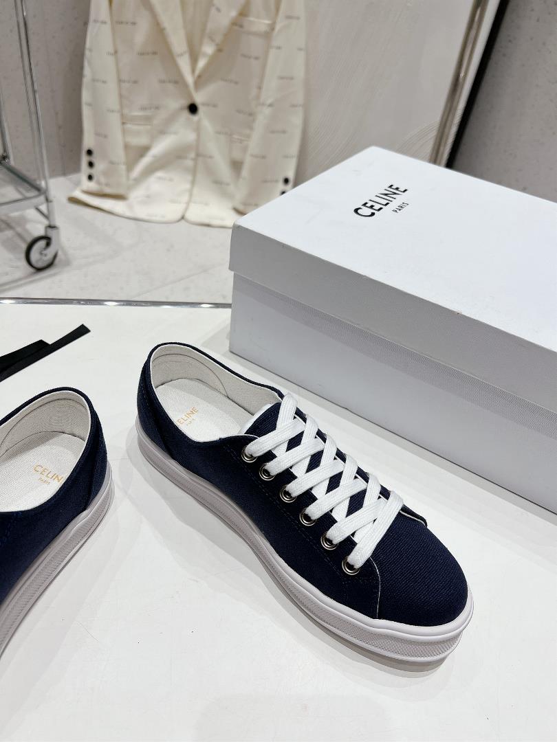 thin soled Celine 2023 new casual shoes lace up sneakers board shoes denim cloth cover a p