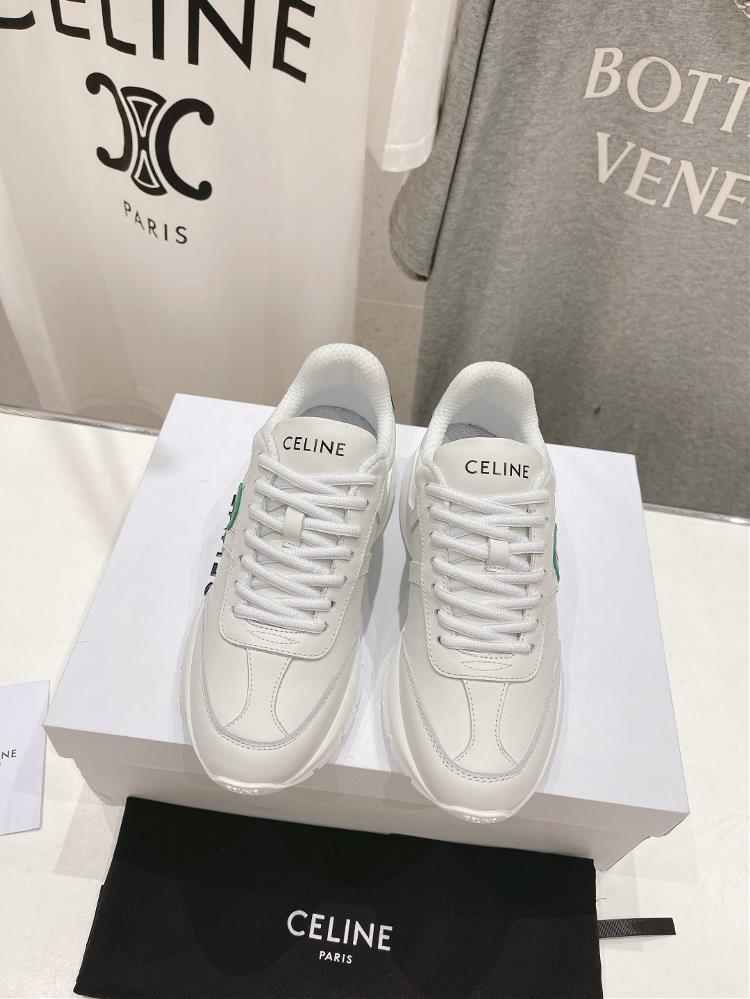 High version factory Celine 2024ss New Logo Lace up Couple Casual Sports Shoes Little White ShoesSimple and comfortable clean and neat with elevated