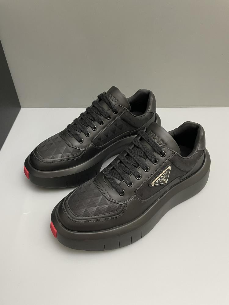 The thicksoled design of these Prada shoes not only adds a unique and trendy touch to any