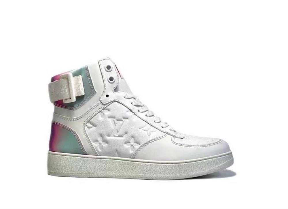 lv Rivoli High Top Sneakers with Top QualityThis sports shoe is made of embossed calf leat