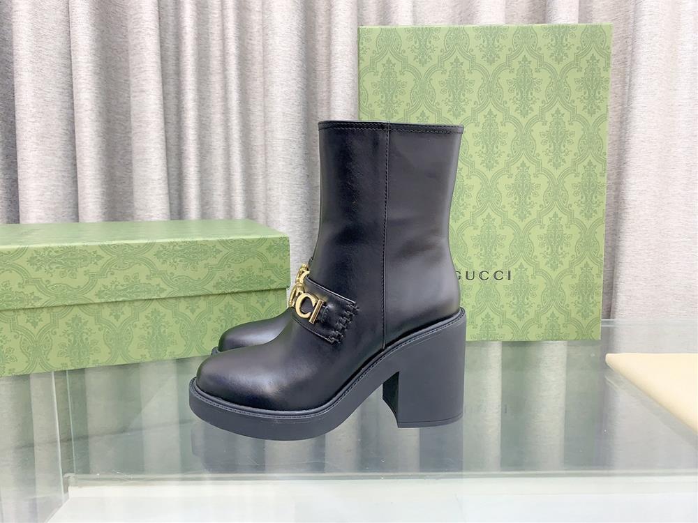 Matte  Gucci Counter New Metal Letter Buckle High Heel Ankle BootsThis womens ankle boot