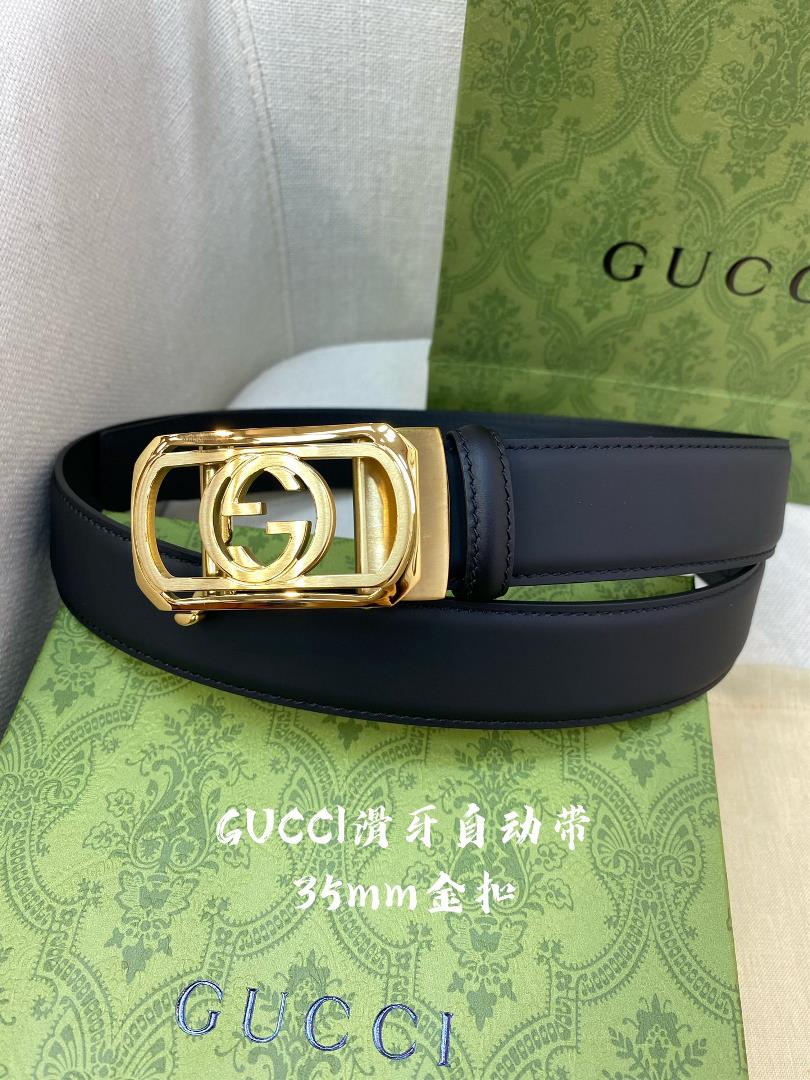 Gucci Mens Automatic Belt Width 35MM 316 Exquisite Steel Buckle Crafted with Fine Craftsmanship So