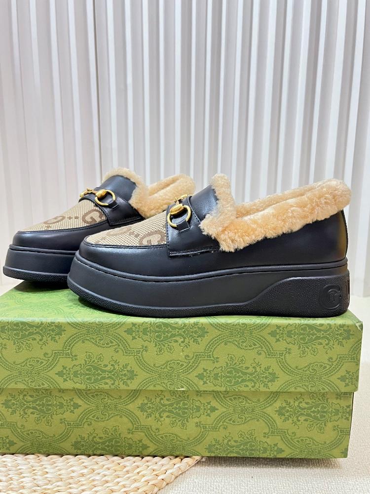 Factory top qualityGucci Winter New Nu Sheep Leather and Wool Integrated Snow Boots Wool