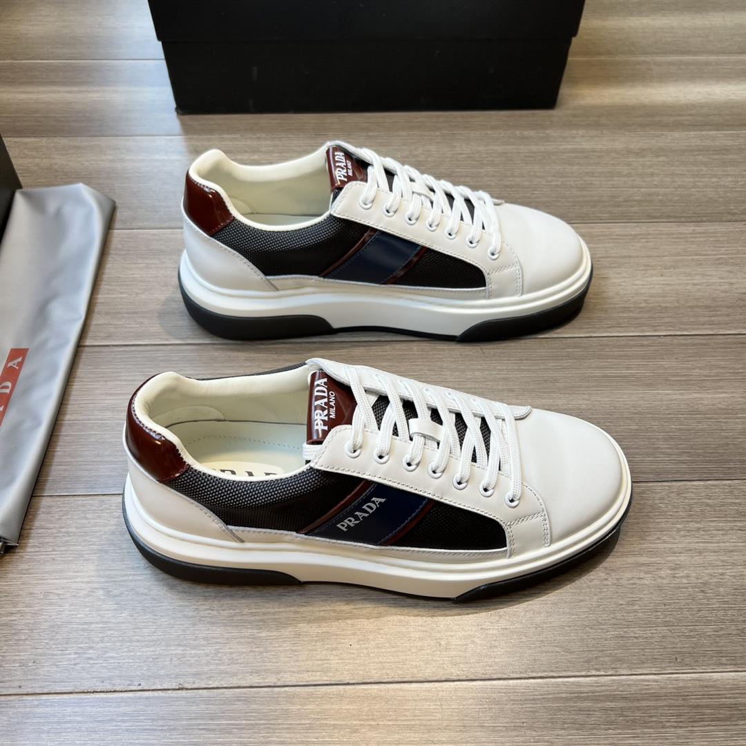 A Prada High quality original orderUpper Napa calf leather brand high silk canvas fabric shoe heig