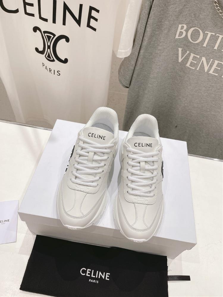 High version factory Celine 2024ss New Logo Lace up Couple Casual Sports Shoes Little White ShoesSimple and comfortable clean and neat with elevated