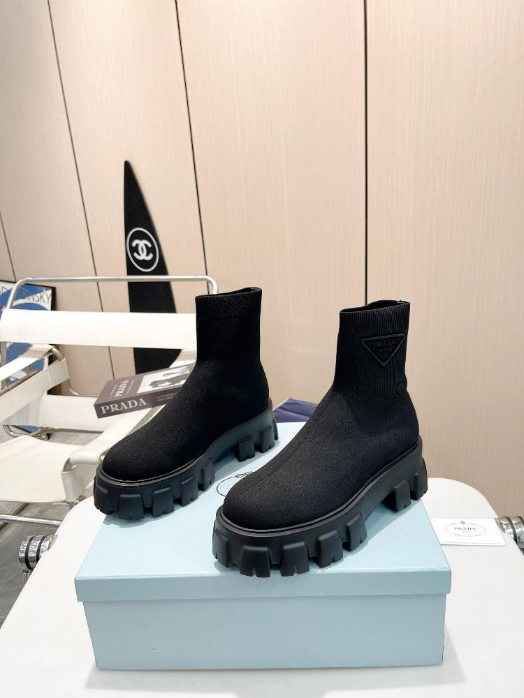 PRADA 2023 Latest Thick Sole Sock Boots Invincible serrated thick soled shoes every step