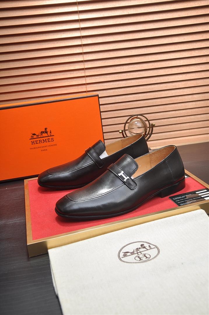 Hermes horseshoe buckle mens business leather shoes Monterey Lefu shoes are of good qua