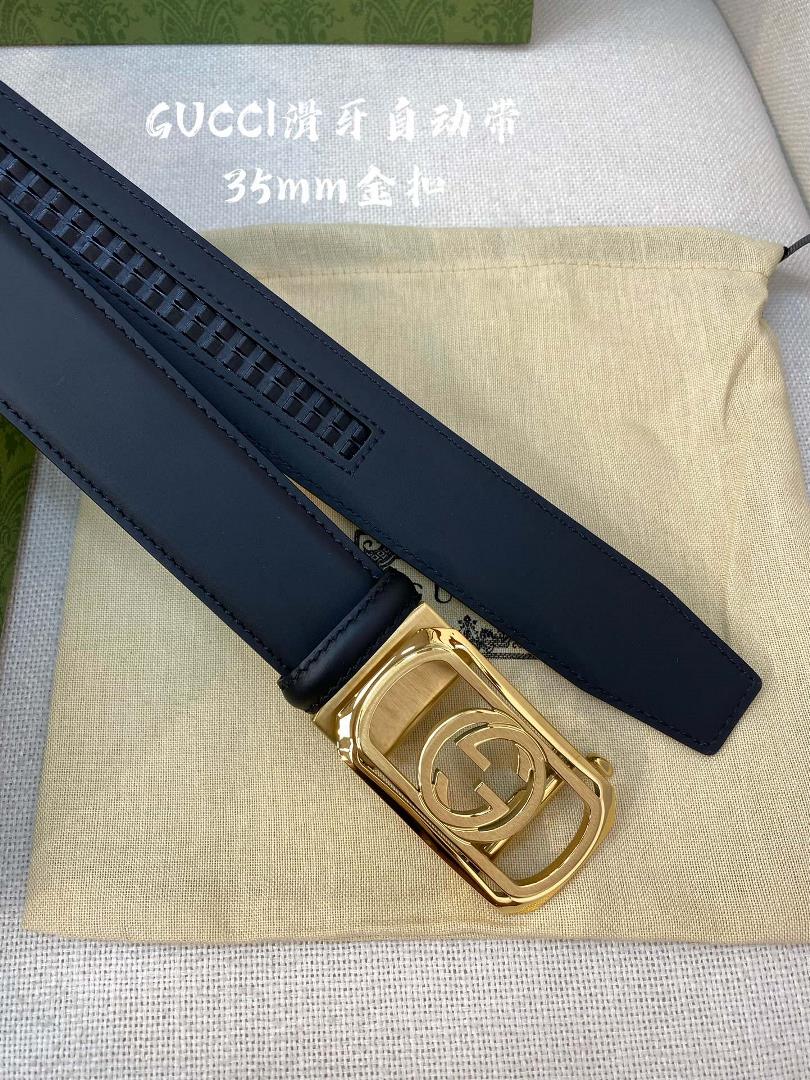 Gucci Mens Automatic Belt Width 35MM 316 Exquisite Steel Buckle Crafted with Fine Craftsm