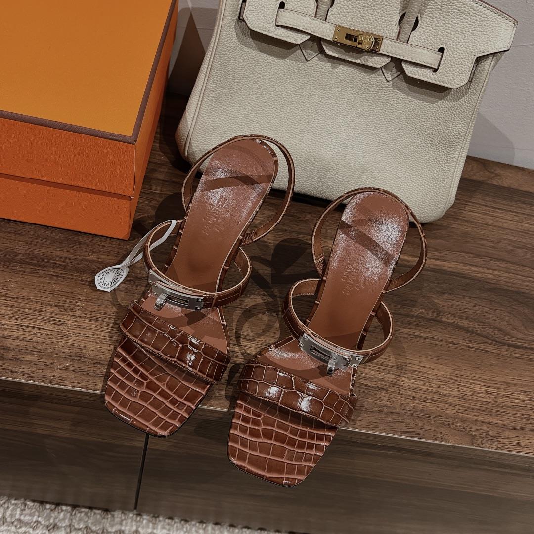 Newly added color matching alligator grain factory Hermes Glamour sandals series are fashionable and