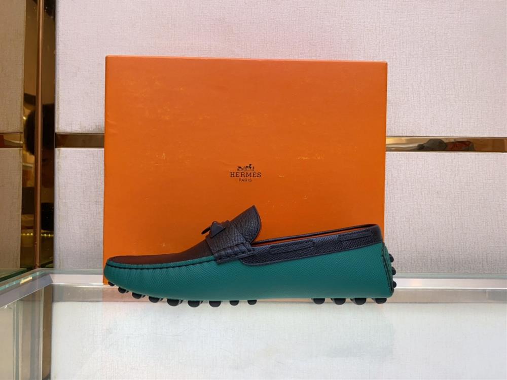 Original Single Quality Counter New Hermes Pure Handmade Driving Mens Shoes Bean Shoes Footwear Slippers Lazy Shoes Exquisite Handmade Sewing Wo