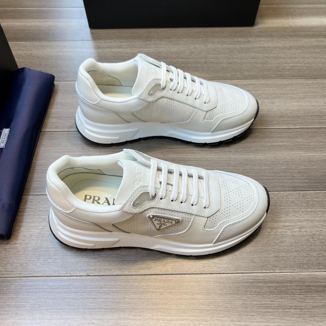 a Prada  High end Quality Original Single Upper Napa Calf Leather Punching Cowhide Shoe Body Meta