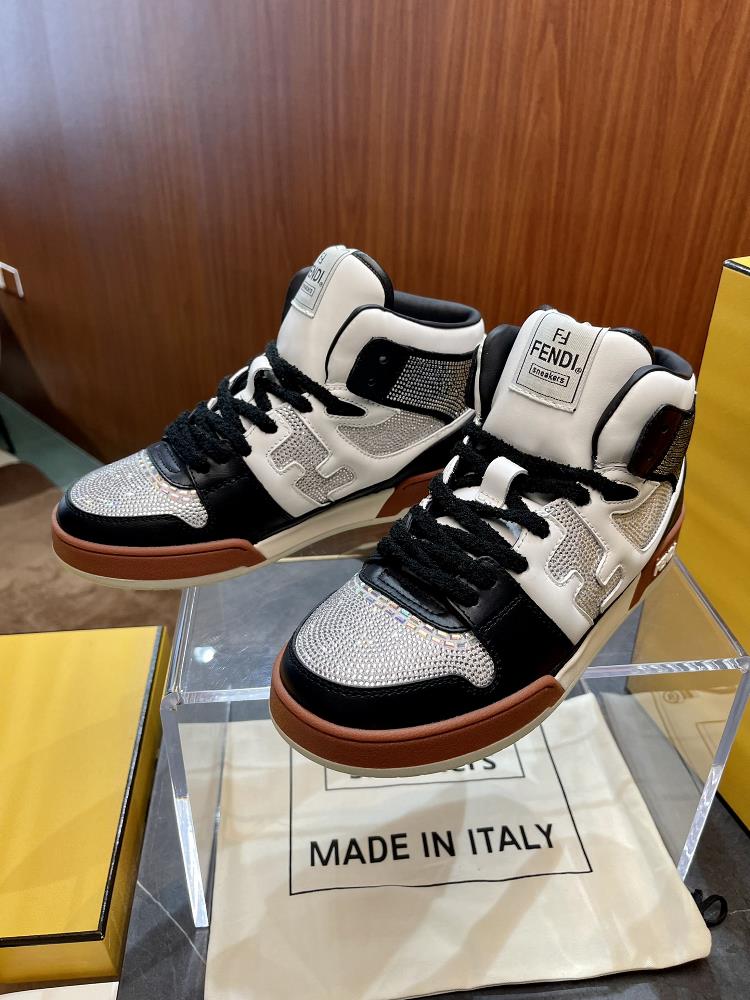 FEND Match Sparkling High Top Shoes Size Female 3540 Male 3845 Sparkling couple style available in three colors white black and grayMatch lace up
