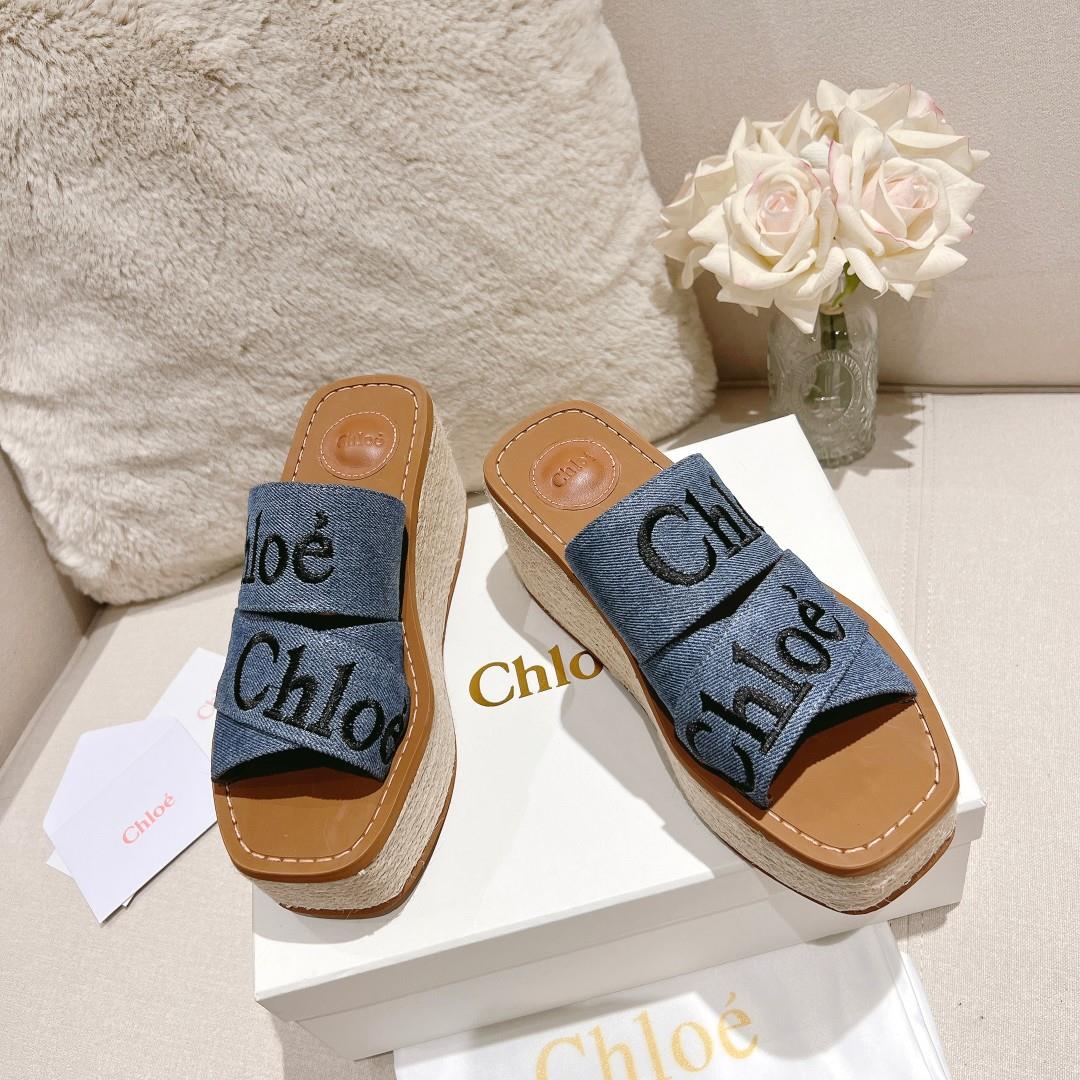 Womens shoes and clothing chloe Fabric Golden Classic Embroidered LOGO Slippers Fabric de