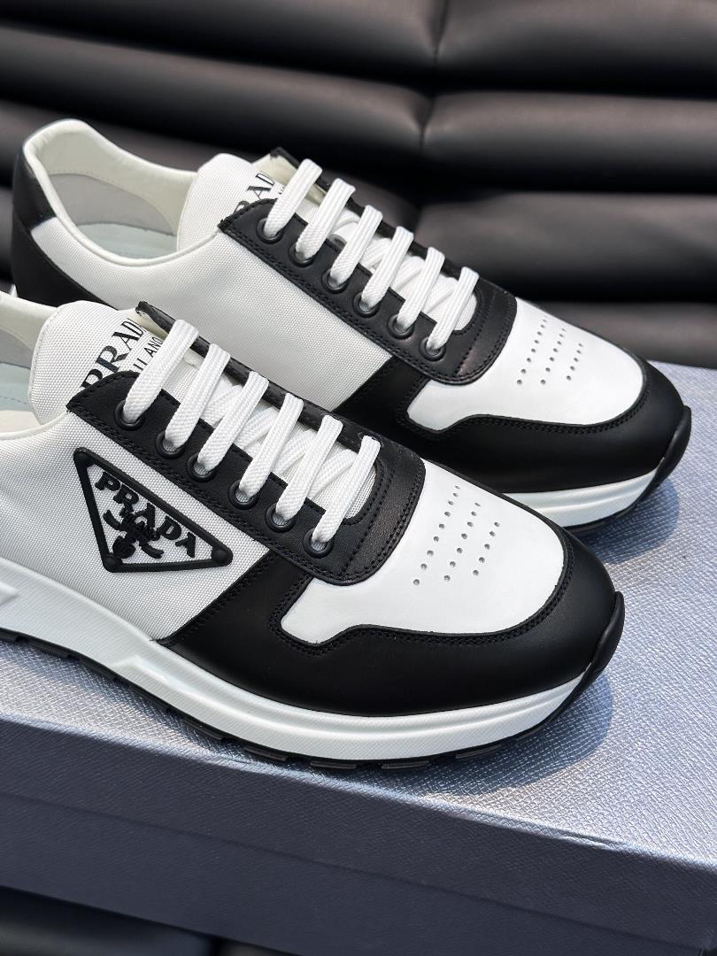 Prada highend mens lace up leather casual sports shoes the first layer of cowhide is sp