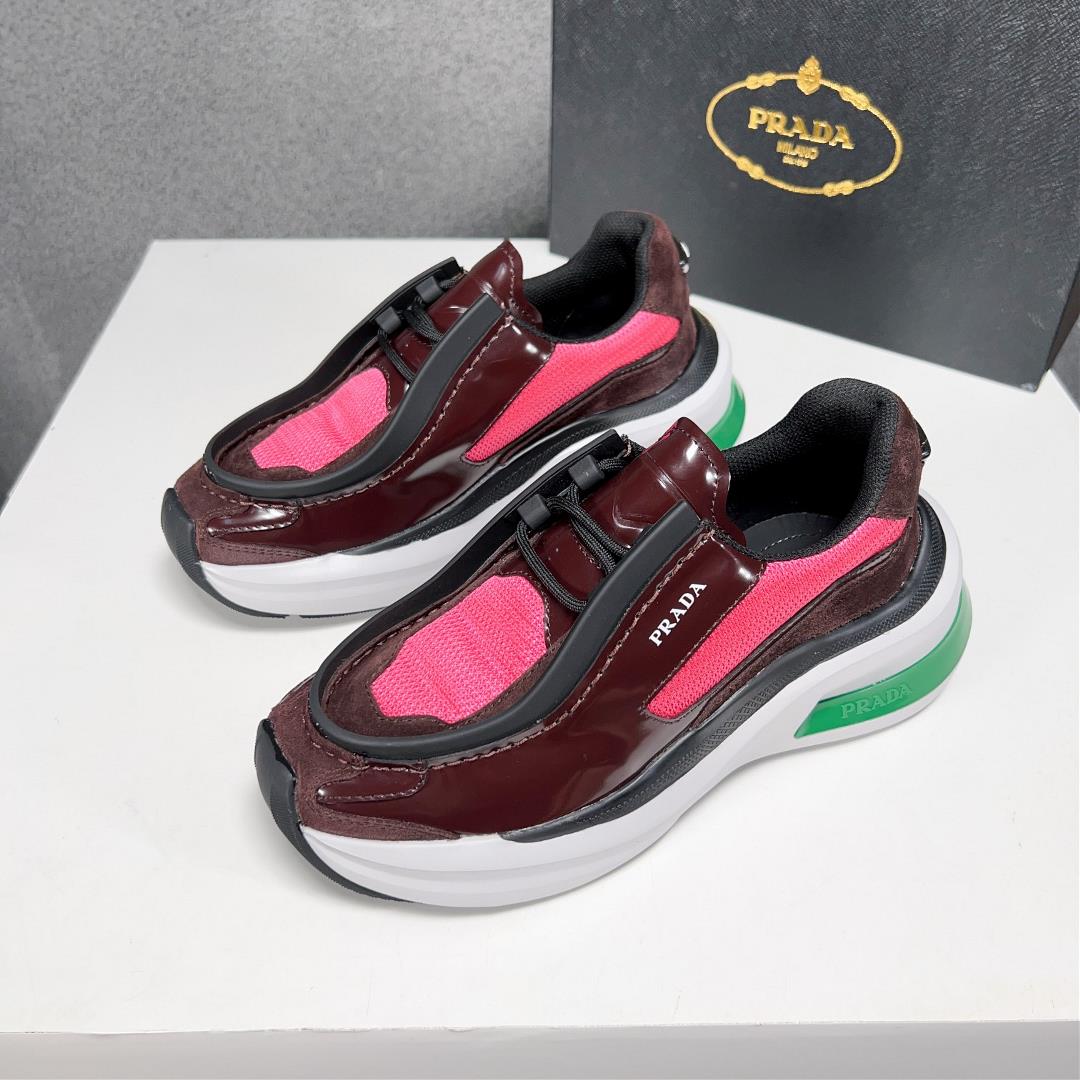 New color scheme Prad leather thick sole casual sports shoes shipped Imported Napa leather upper wit