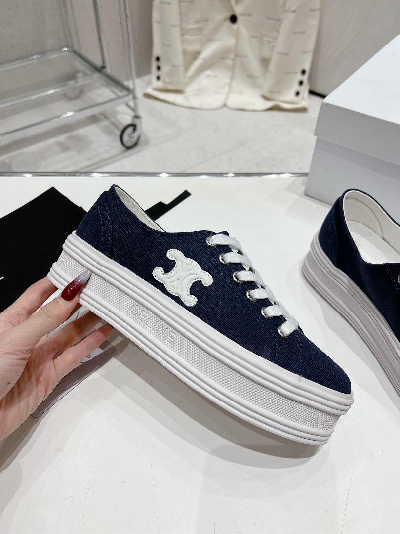 thin soled Celine 2023 new casual shoes lace up sneakers board shoes denim cloth cover a p