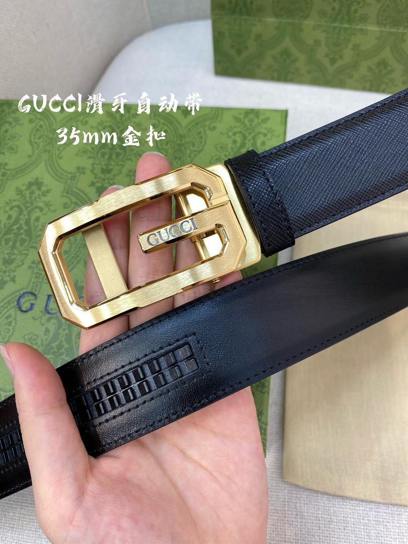 Gucci Mens Automatic Belt Width 35MM 316 Exquisite Steel Buckle Crafted with Fine Craftsm