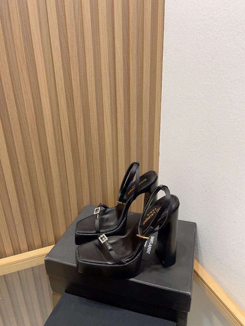 Saint Laurent YSL SpringSummer Water Platform Thick Sole Sandals Made of Cow Leather Square Toe D