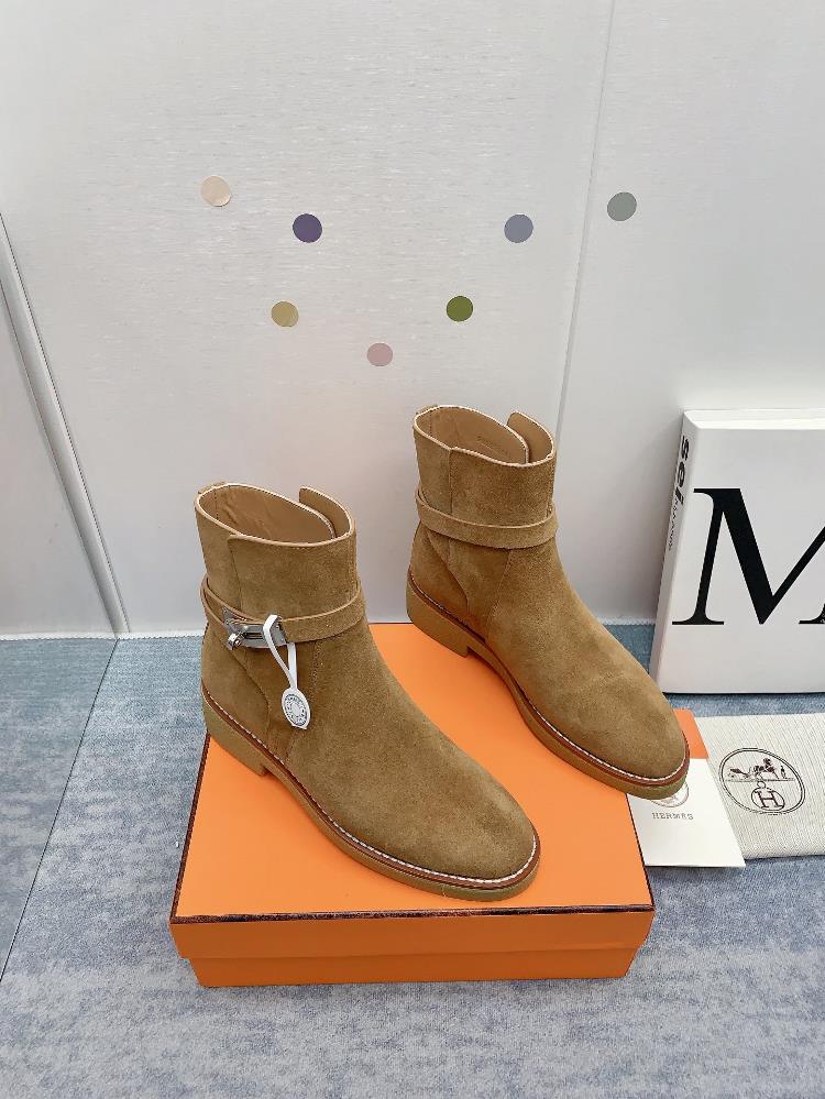 Factory higher versionHermes Hermes 2021 New Thick Sole Kelly Buckle Short Boots Classic and Versatile for Ten Thousand YearsFabric Italian imported