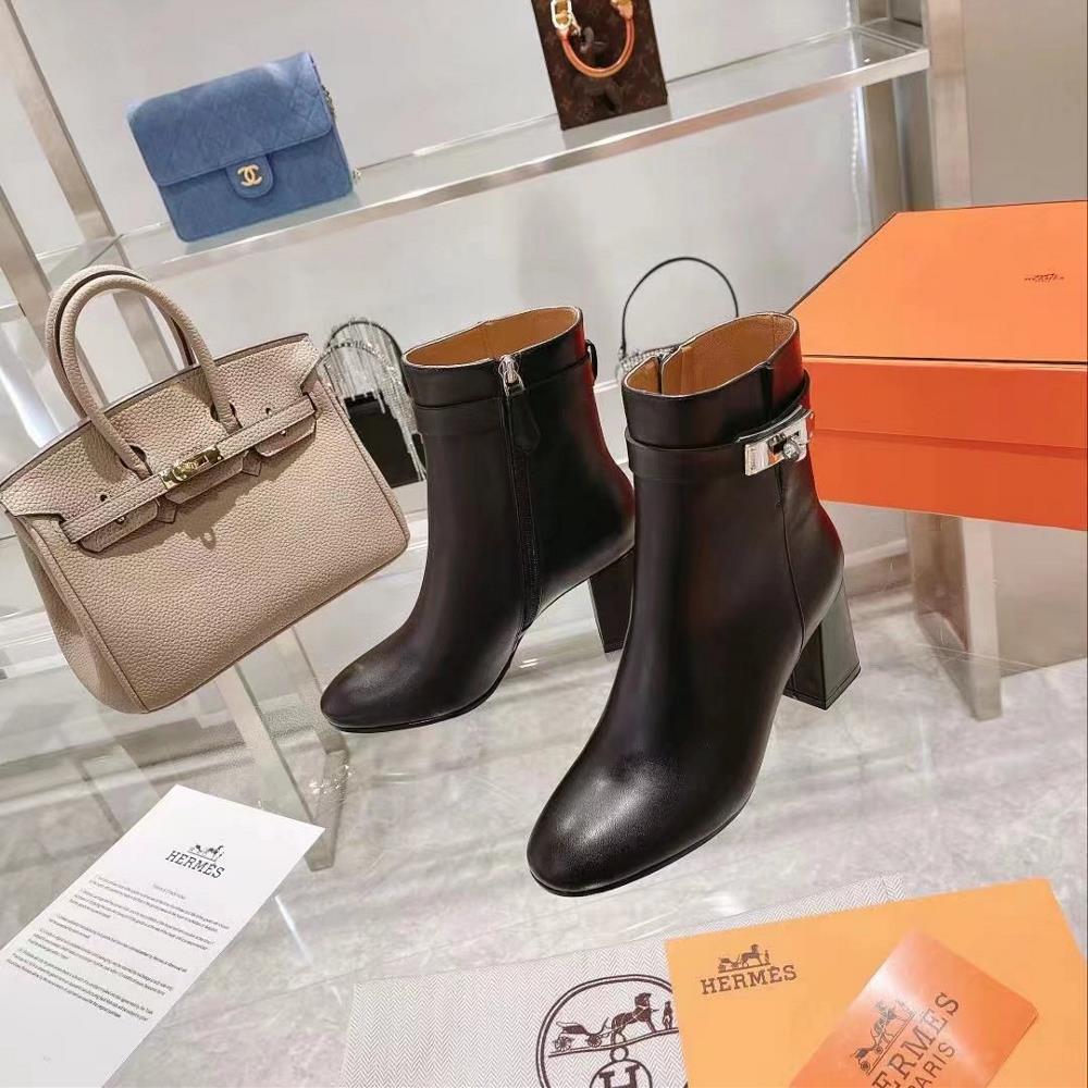 Long term stock Hermes autumn and winter fashion womens boots made of grain calf leather