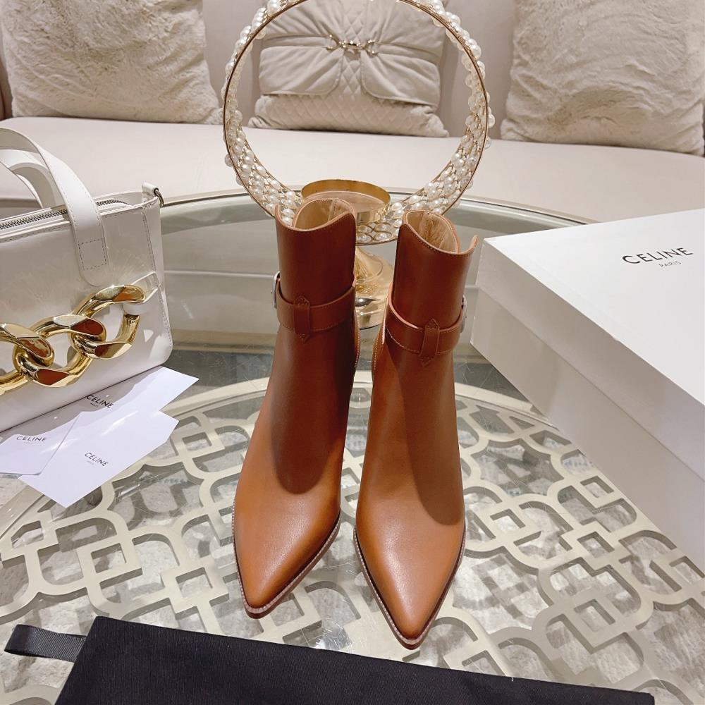 Celine AutumnWinter New Simple Pointed Toe High Heel Short Boots Vintage Simple and Fas