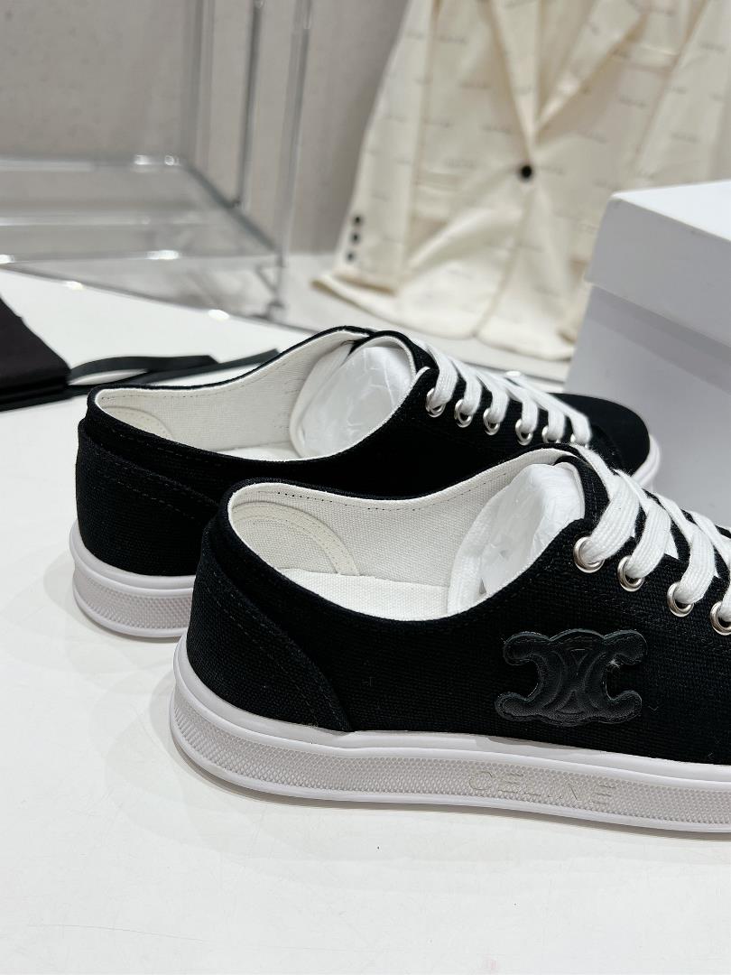 thin soled Celine 2023 new casual shoes lace up sneakers board shoes denim cloth cover a p