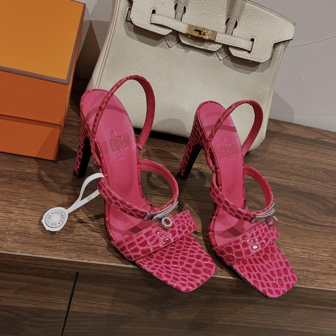 Newly added color matching alligator grain factory Hermes Glamour sandals series are fashi