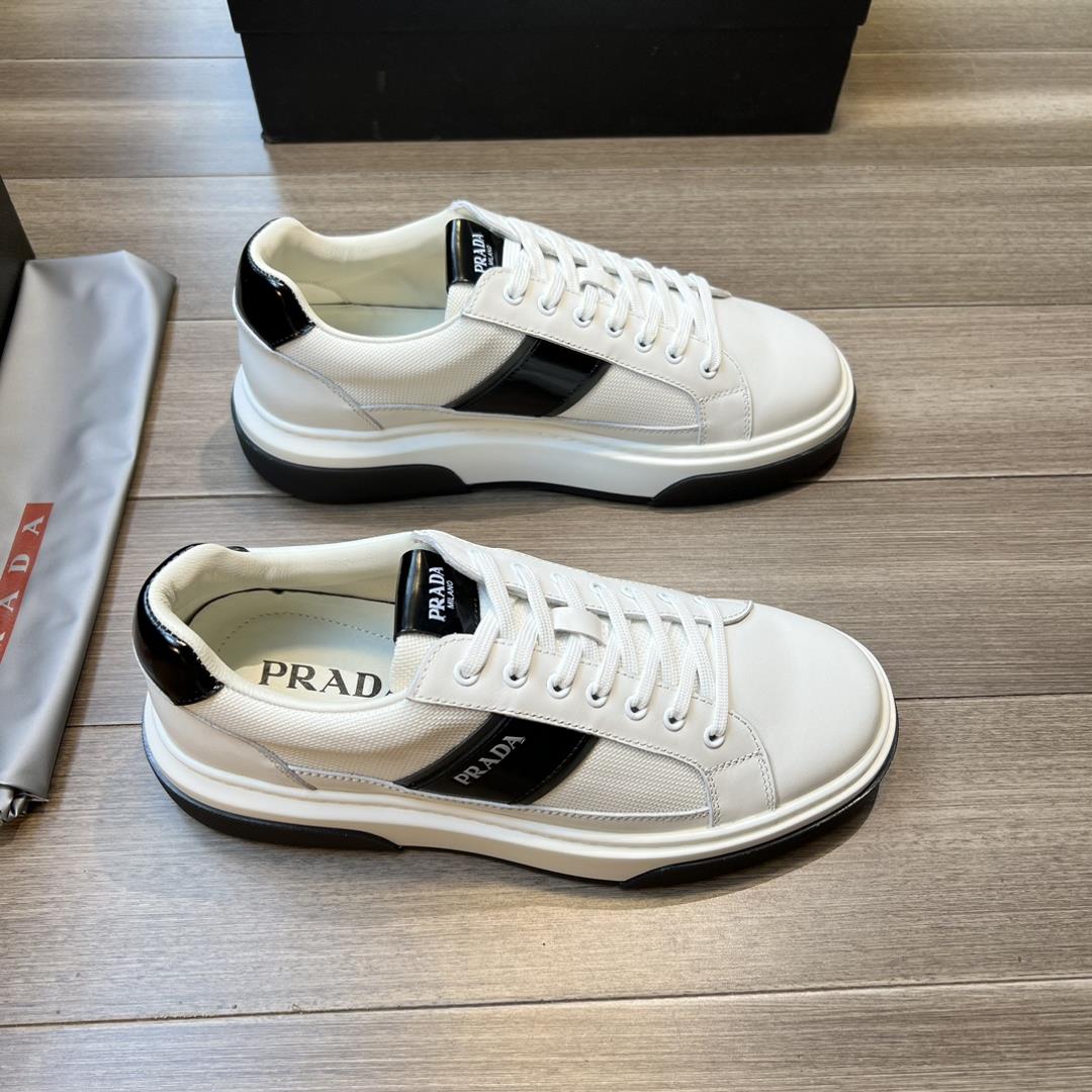 A Prada High quality original order Upper Napa calf leather brand high silk canvas fabric shoe hei