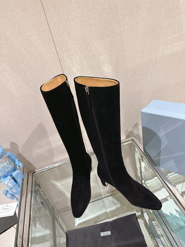 Short boots Long boots  23Ss AutumnWinter New Prad Triangle Label Thick Heel Side Zipper Short Boots Long BootsThe iconic Prad material creates a har