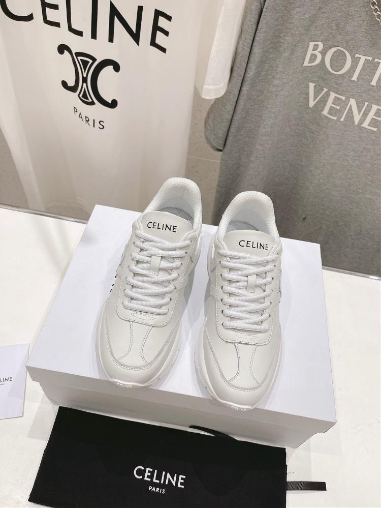 High version factory couple versionCeline 2024ss New Logo Lace up Couple Casual Sports Shoes Little White ShoesSimple and comfortable clean and neat