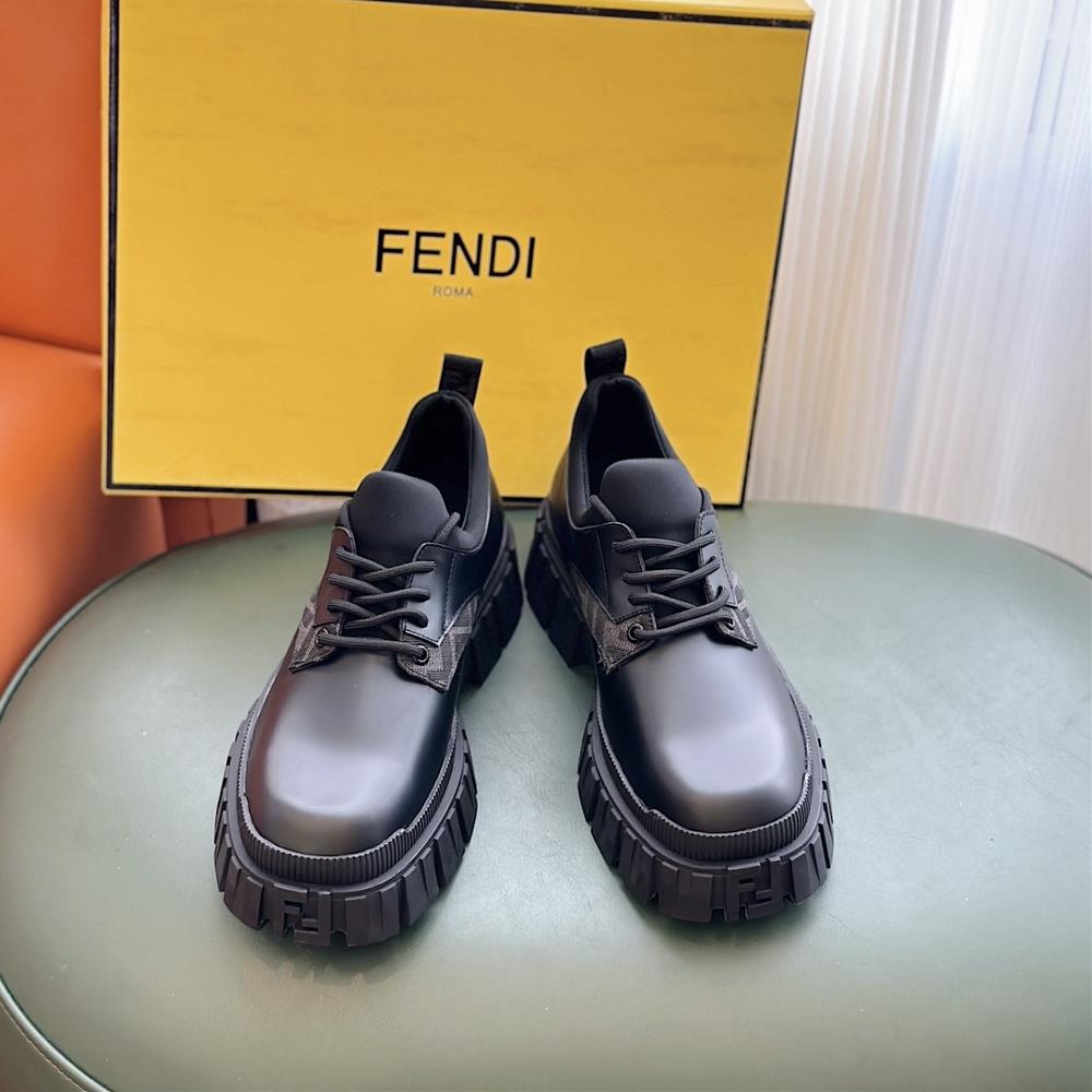 FENDI cowhide and bare bootsLace up and bare boots black cowhide suede material Decorate with gray black and coffee FF jacquard fabric details E