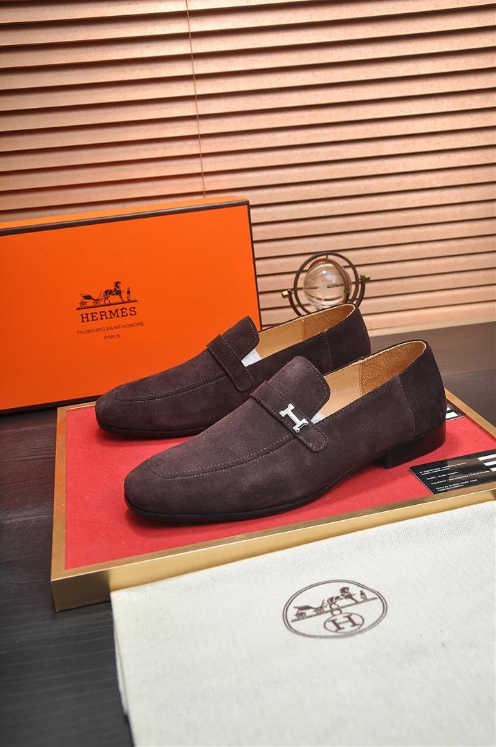 Hermes horseshoe buckle mens business leather shoes Monterey Lefu shoes are of good qua