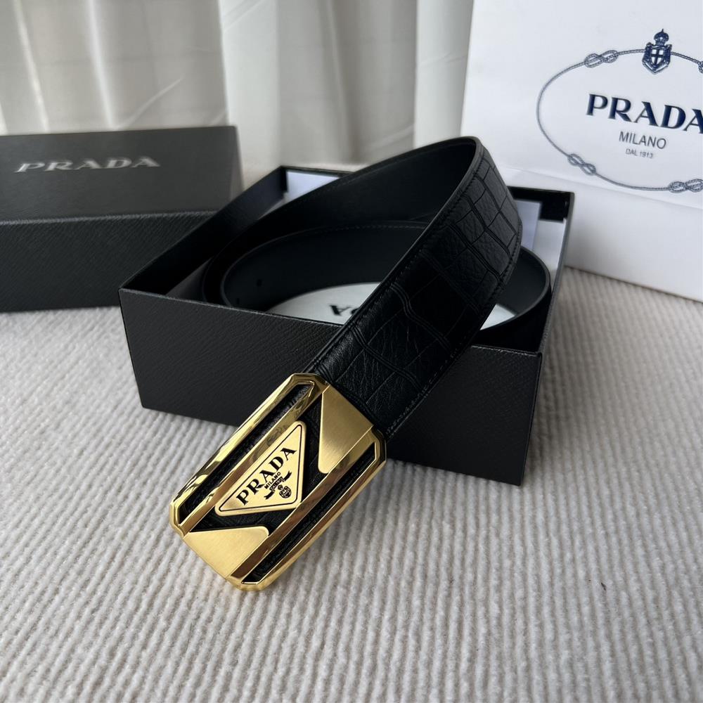 Prada Original High end Quality Counter Official Website Synchronized Width 38 Exquisite Steel Button Head Italian Imported Top Layer Cowhide Length