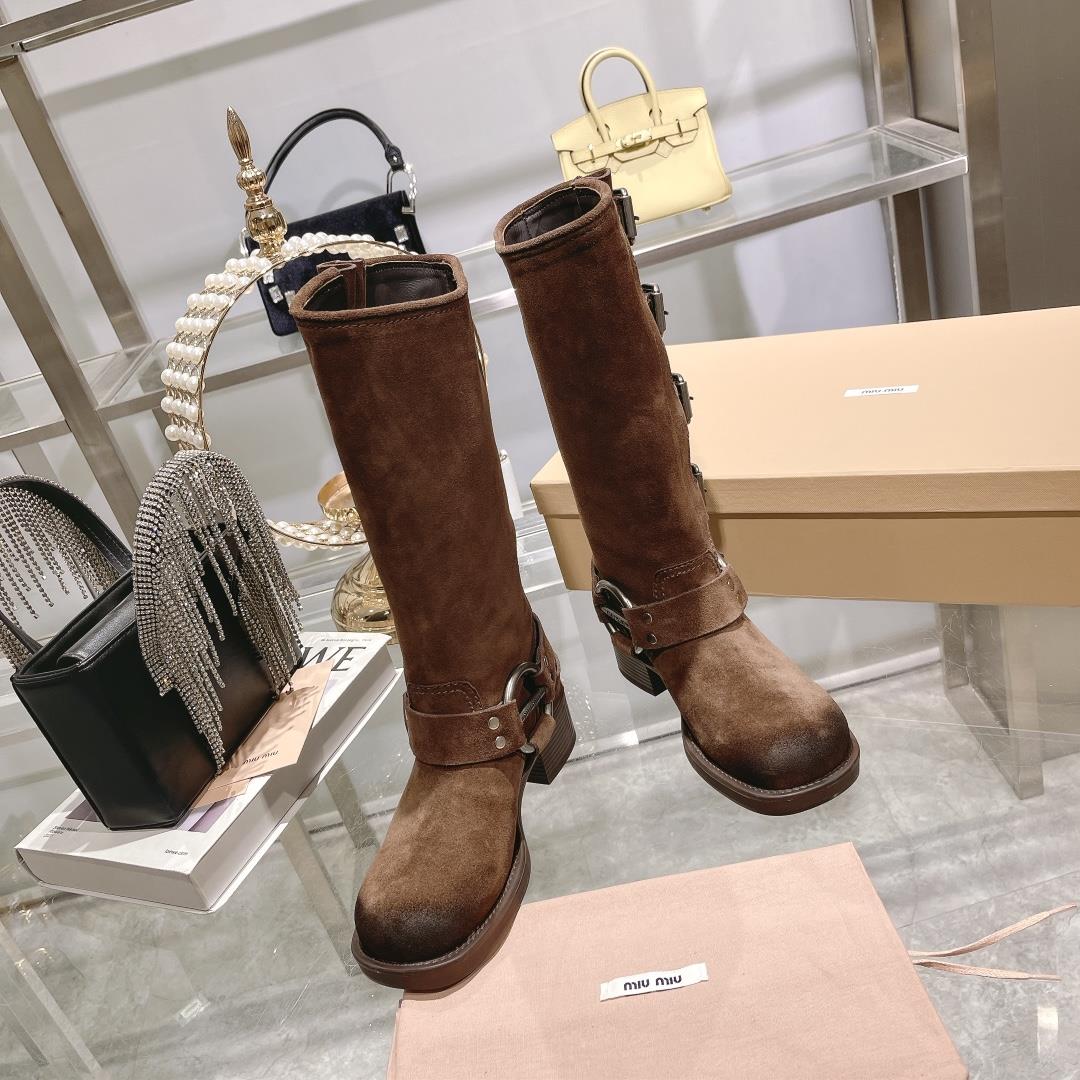 Factory  miumiu  Autumn and Winter New Limited Edition High Barrel Boots Miu Series Global