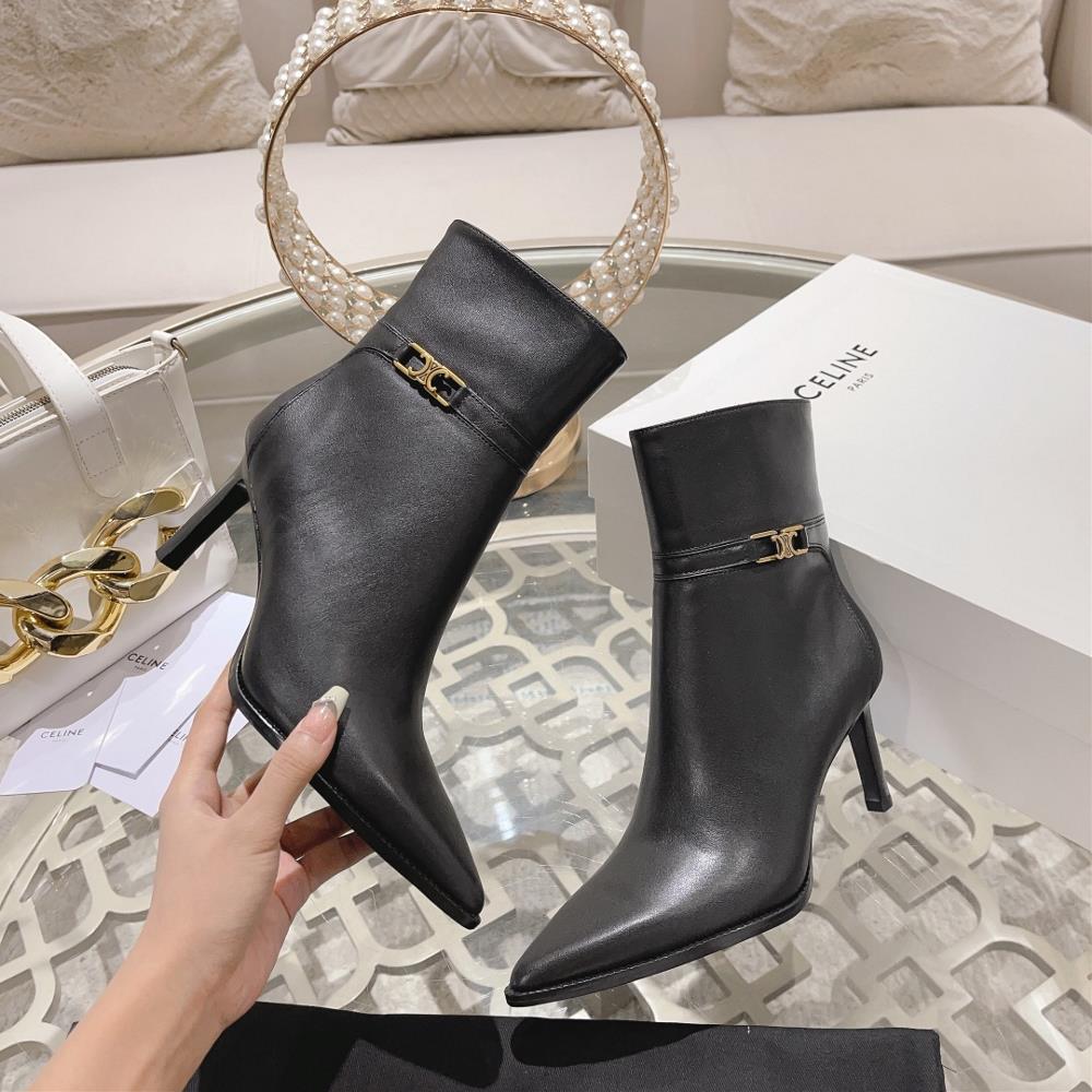 Celine  AutumnWinter New Simple Pointed Toe High Heel Short Boots Vintage Simple and Fa