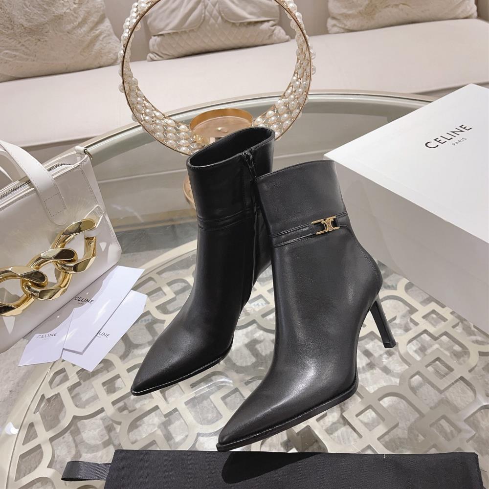 Celine  AutumnWinter New Simple Pointed Toe High Heel Short Boots Vintage Simple and Fa