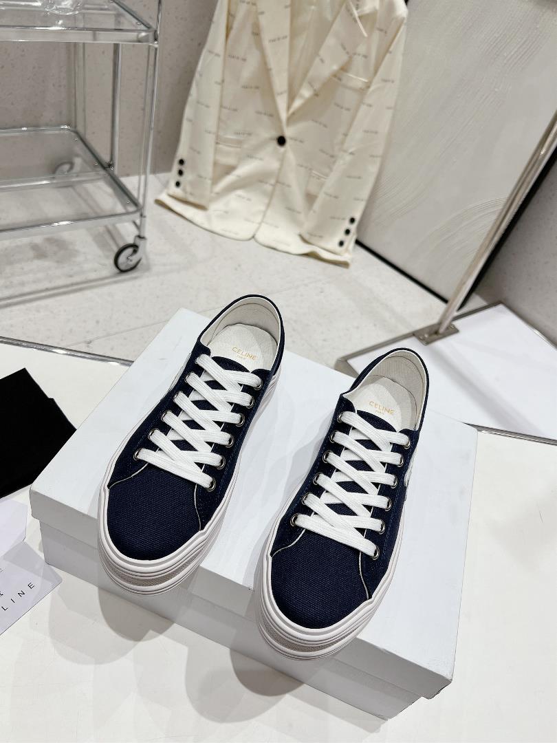 thin soled Celine 2023 new casual shoes lace up sneakers board shoes denim cloth cover a p