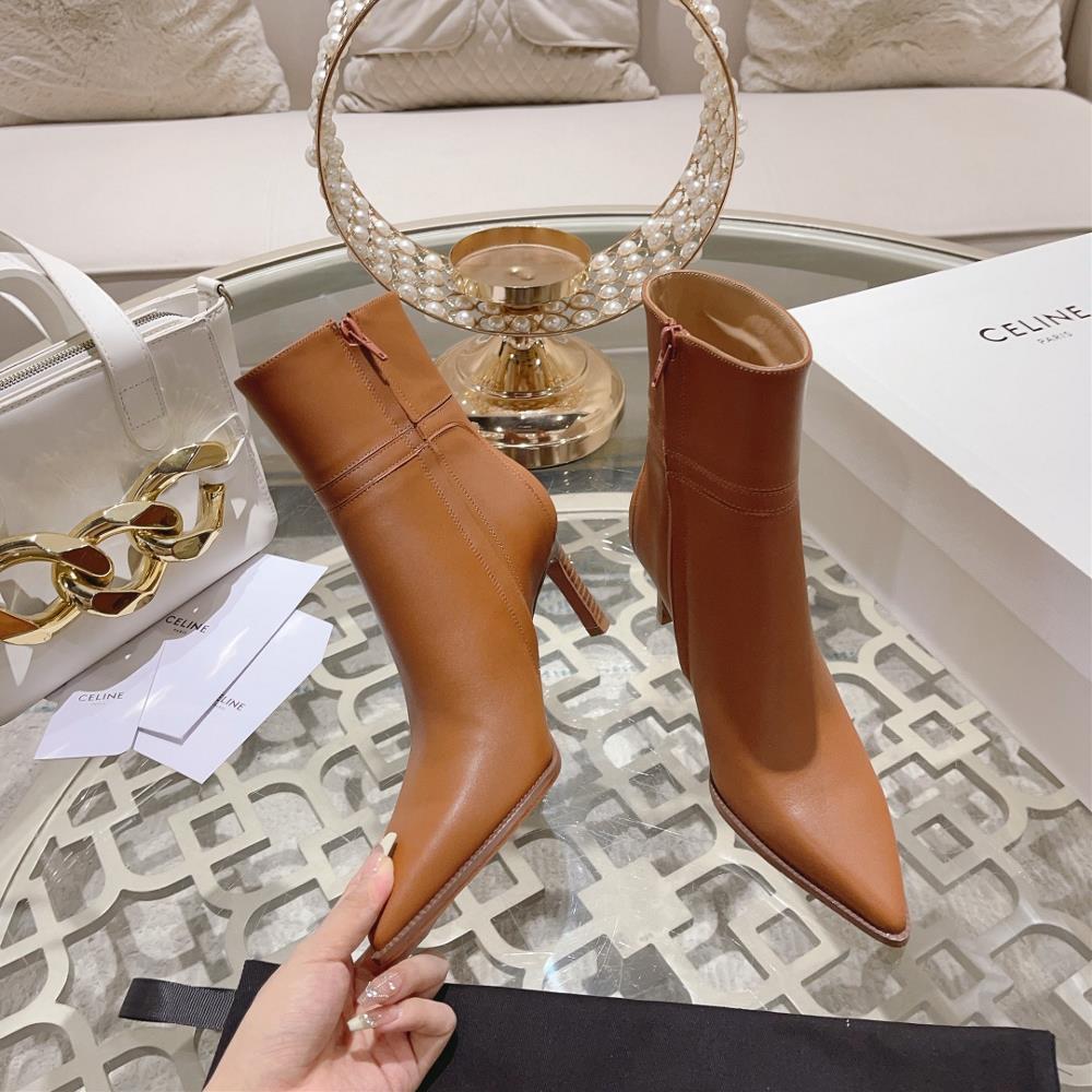 Celine AutumnWinter New Simple Pointed Toe High Heel Short Boots Vintage Simple and Fas