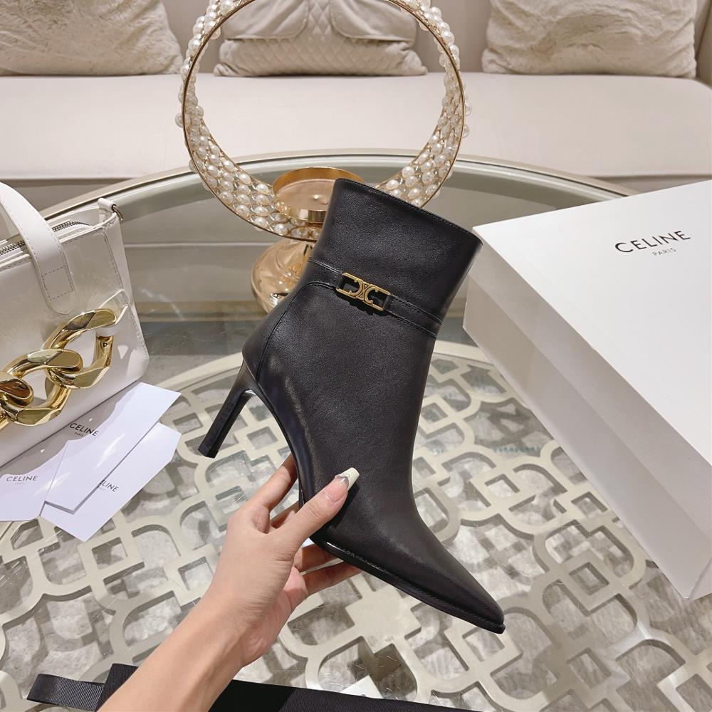 Celine  AutumnWinter New Simple Pointed Toe High Heel Short Boots Vintage Simple and Fashionable Comfortable and Versatile on the FootThe flagship