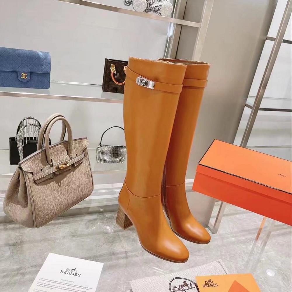 Long term stock Hermes autumn and winter womens fashion 15 inch womens long boots made of grain ca